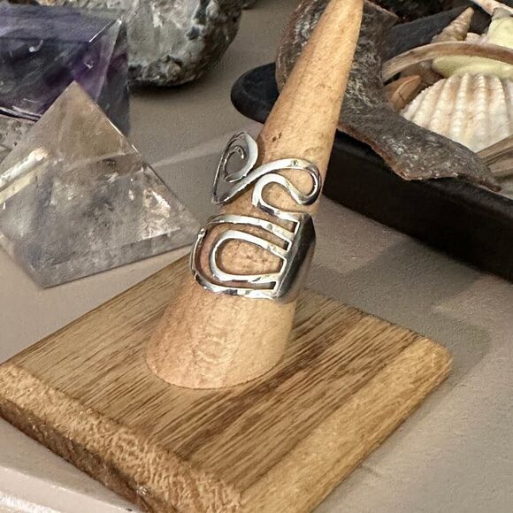 Sterling Silver Swirl Adjustable Statement Ring-Artsy Modern Design - Picture 2 of 7